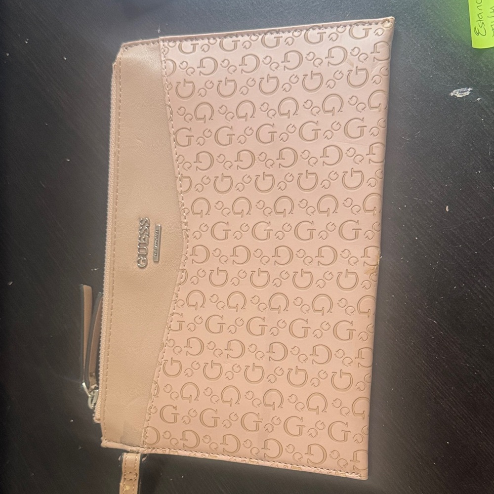 Guess Tan Logo Patterned Clutch